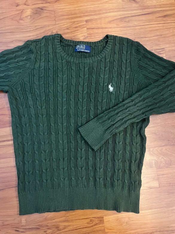 vintage ralph lauren forest green cable knit sweater
