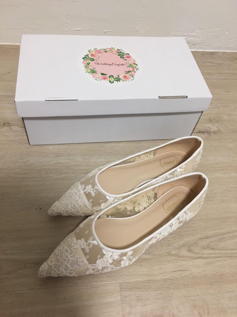 White flat cheap wedding shoes