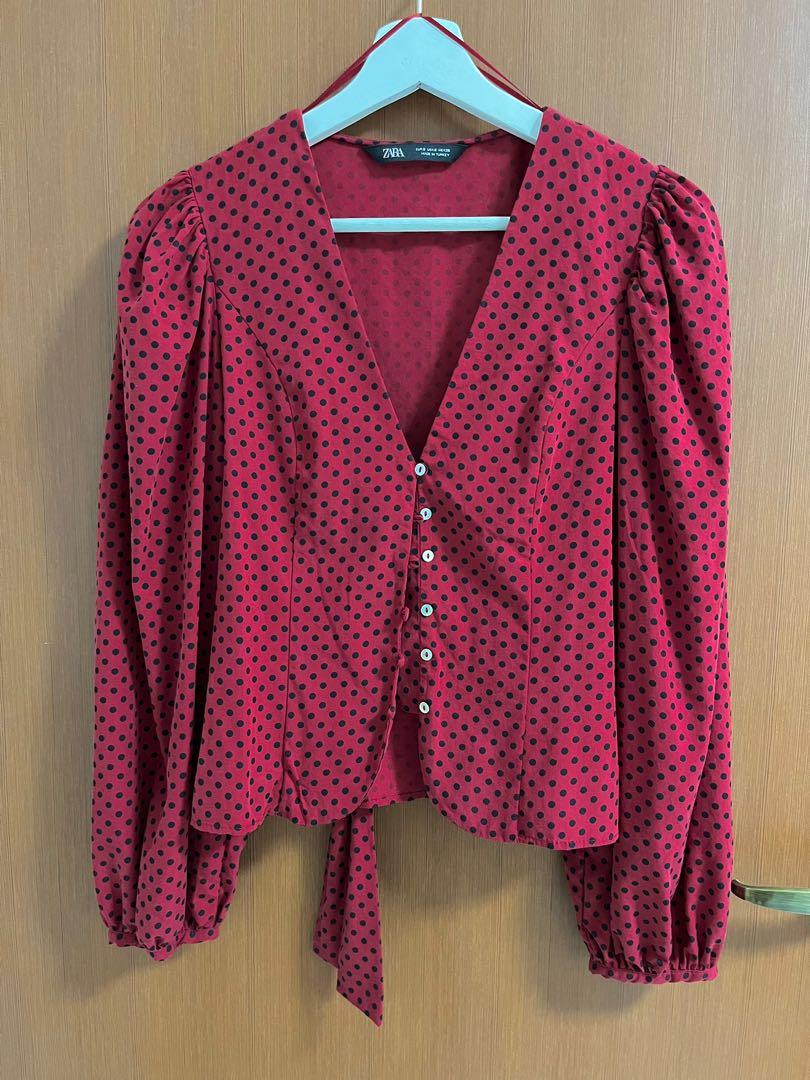 Zara Red Polka Dot Shirt Blouse $30, Women's Fashion, Tops