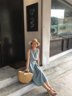 正韓 湖水綠棉麻洋裝（限定買家下標）