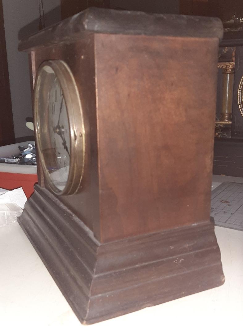 Antique Wooden Mantle Mantel Clock Inlaid Wood Early 1900's Original