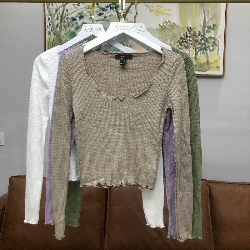 BN Forever 21 F21 Size M pointelle cable waffle knit long sleeve t
