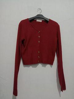 Cardigan Crop Top Rajut Merah