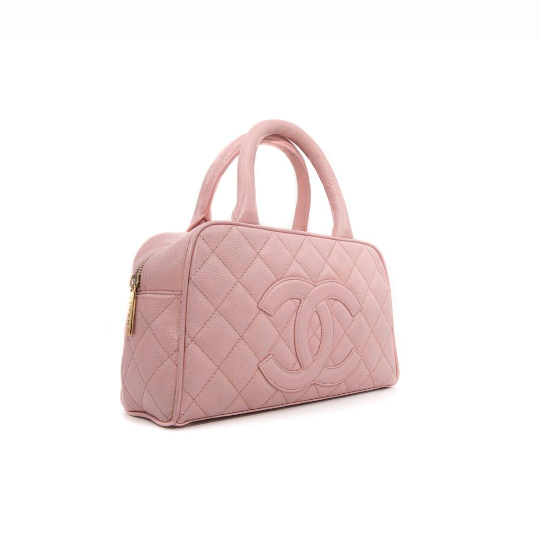 Chanel Caviar Timeless Bowler Bag - Pink Handle Bags, Handbags