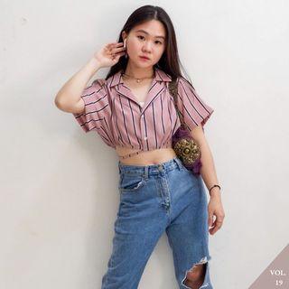 Crop top kemeja thrift & rework