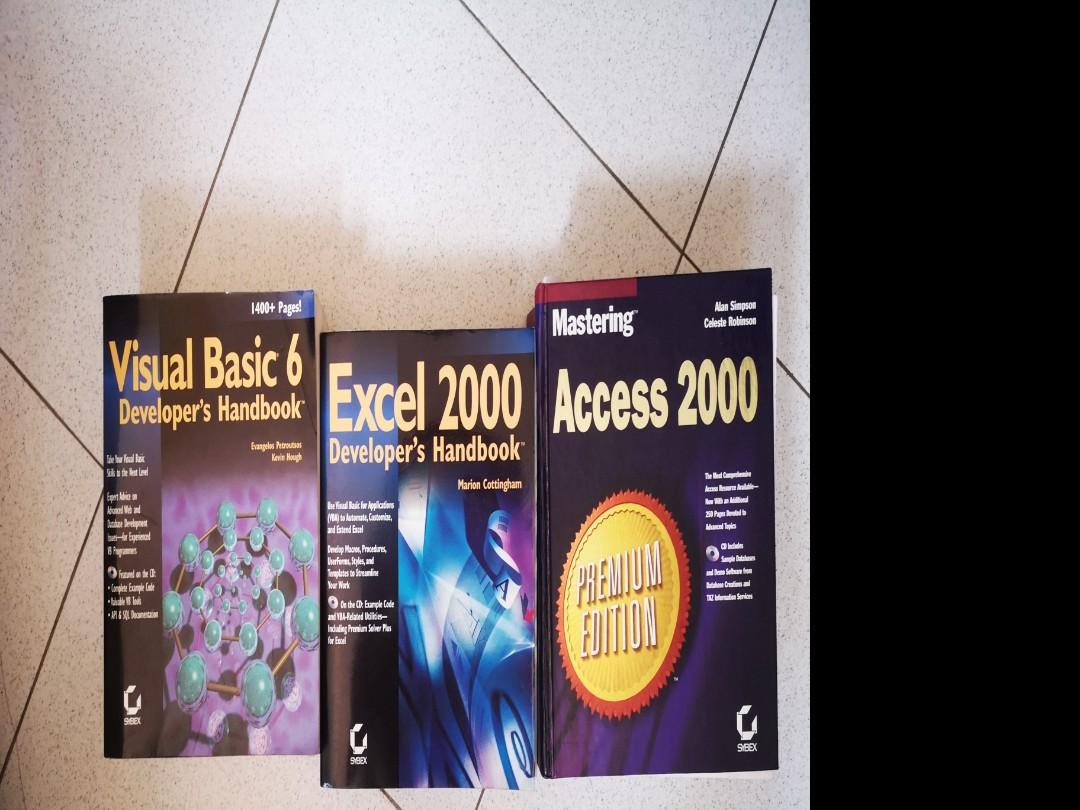 Developer handbook for visual basic, excel,access (Category: Textbooks) located in Singapore. Submitted by cysells (Listing ID 1177506297, Image 1). Description: Publisher sybex Author evangelos petroutsos Kevin hough Marion Cottingham Alan Simpson celeste Robinson.