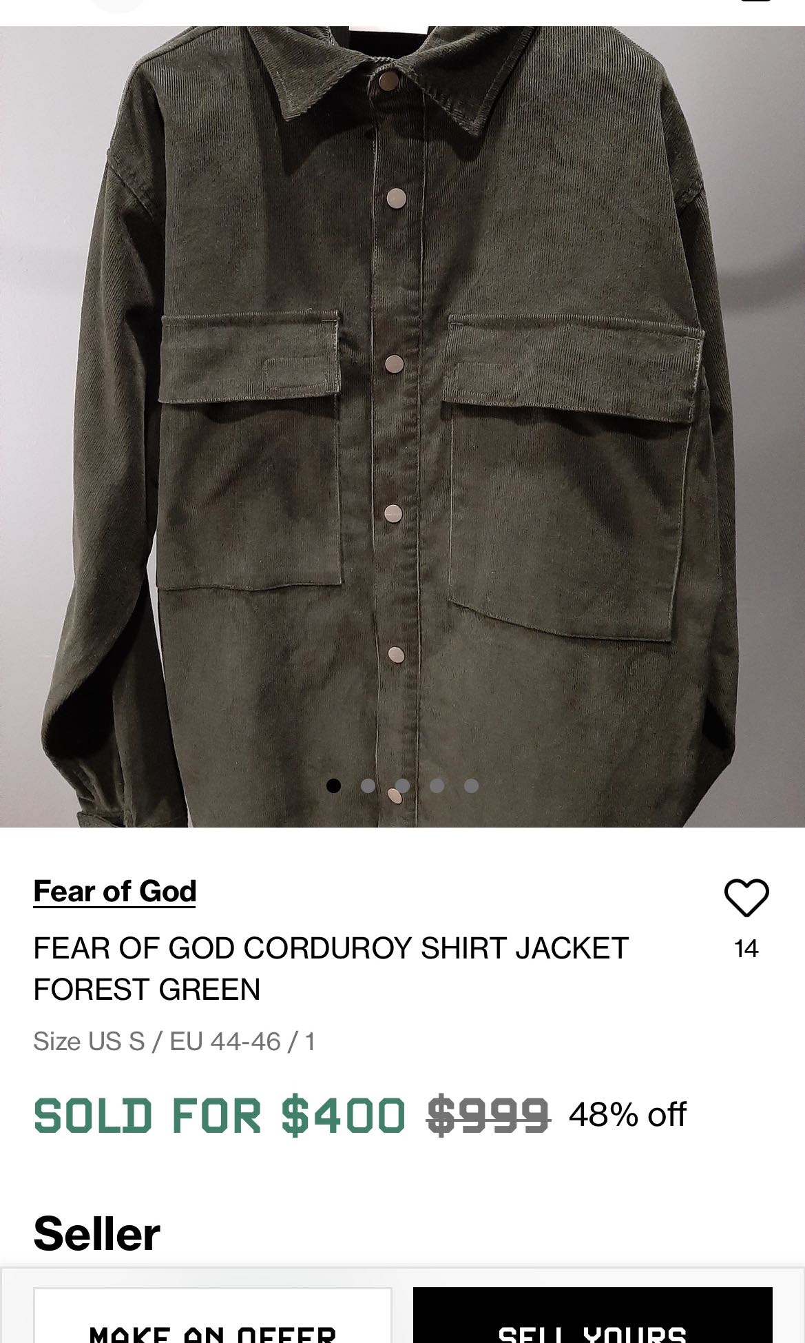 fear of god 6th corduroy shirt JKT L-