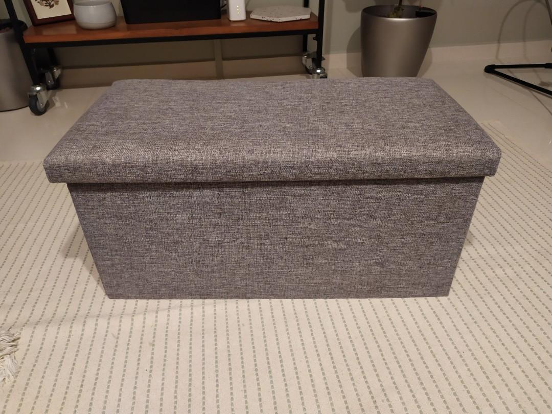 Grey fabric storage box/ottoman, Furniture & Home Living, Home