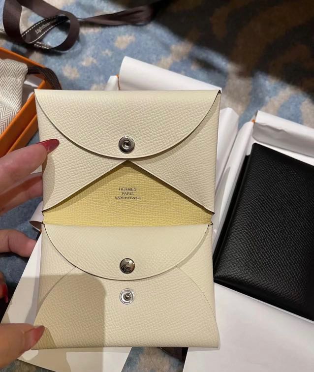 BNIB Hermes Calvi Duo Compact Card Holder in Color Gold Epsom