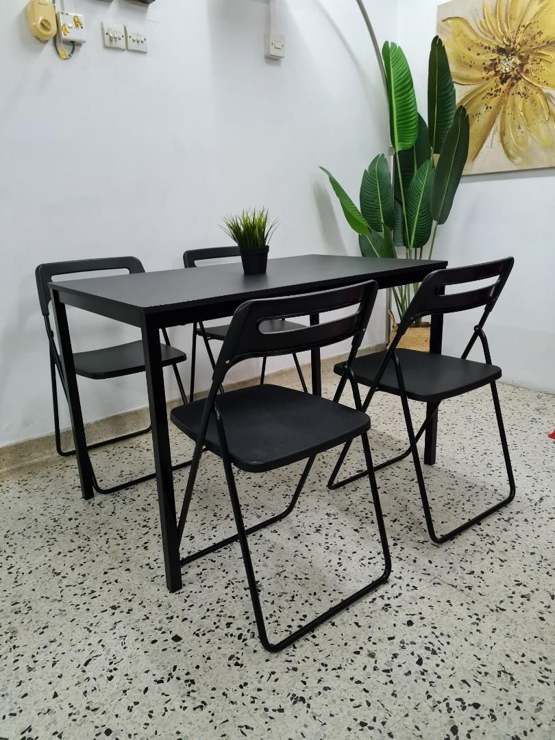 Ikea SANDSBERG table with 4 ikea NISSE foldable chair, Furniture & Home ...