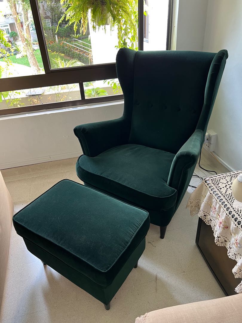 IKEA Winged Reading Chair with stool, Furniture & Home Living ...