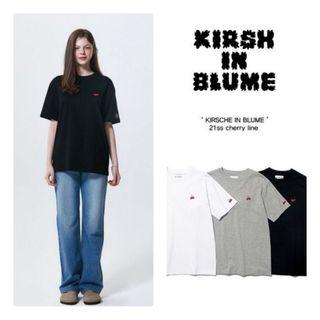 🍒全新正品🍒韓國品牌KIRSH  櫻桃刺繡短袖T恤  寬鬆長版上衣  棉tee  短t  經典黑  oversize 正韓