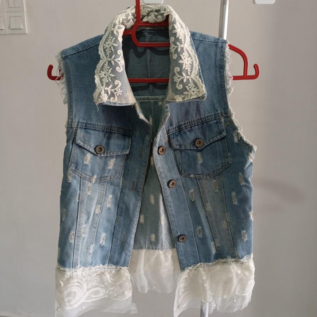 Korean Style Loose Short Sleeveless Denim Vest Jacket Jeans