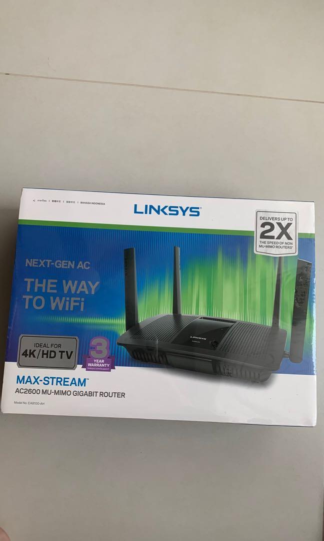 Linksys Router (Category: Networking) located in Singapore. Submitted by xeanco (Listing ID 1177537726, Image 1). Description: AC2600 MU-MIMO GIGABIT ROUTER. NEW SFILL WITH PACAKAGING. PM ME.