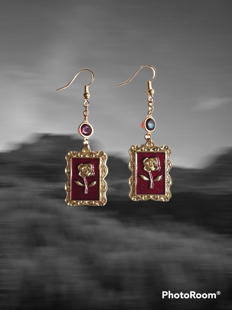Red and online gold drop earrings