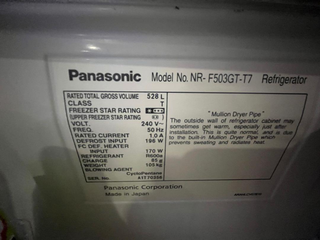 Panasonic NRF503GTT7 Refrigerator made in Japan, TV & Home Appliances