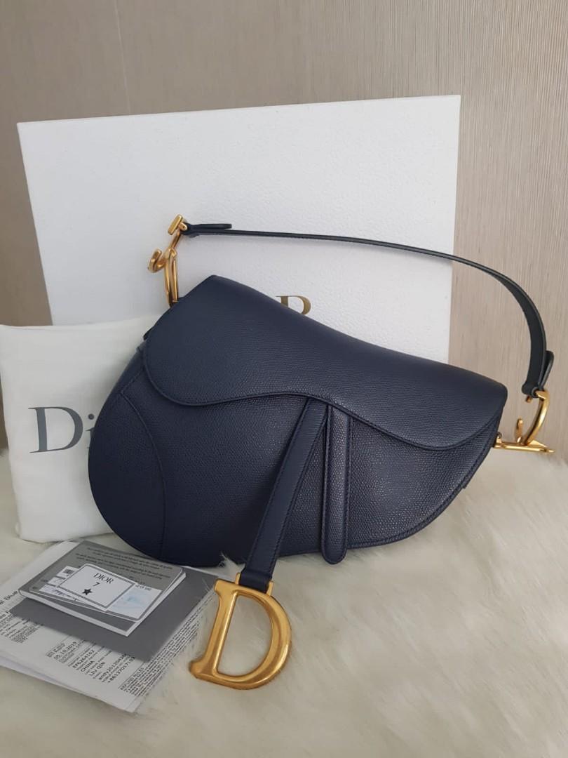 Preloved Dior saddle medium navy ghw epsom 2019 Complete set