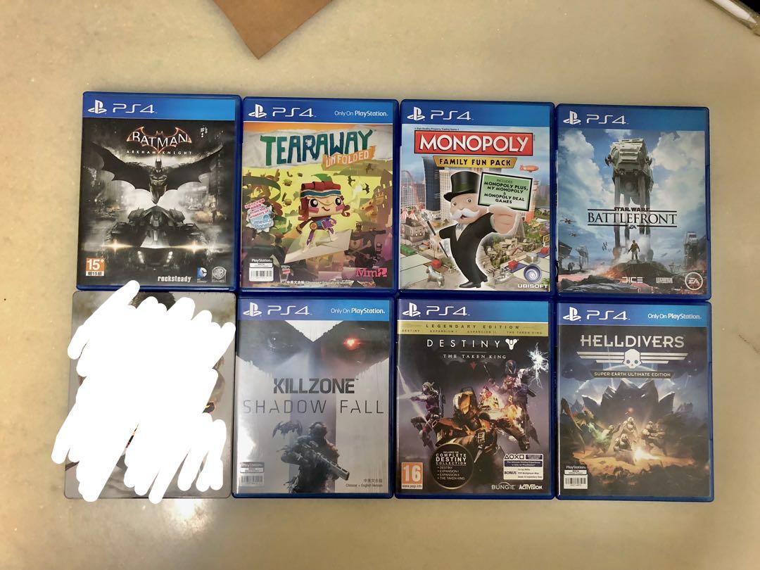 PS4 (Batman Arkham Knight/ Tearaway Unfolded/ Monopoly Family Fun Pack/  Star Wars Battlefront/ Killzone Shadow Fall/ Destiny The Taken King/  Helldivers/ Final Fantasy XV), Video Gaming, Video Games, PlayStation on  Carousell