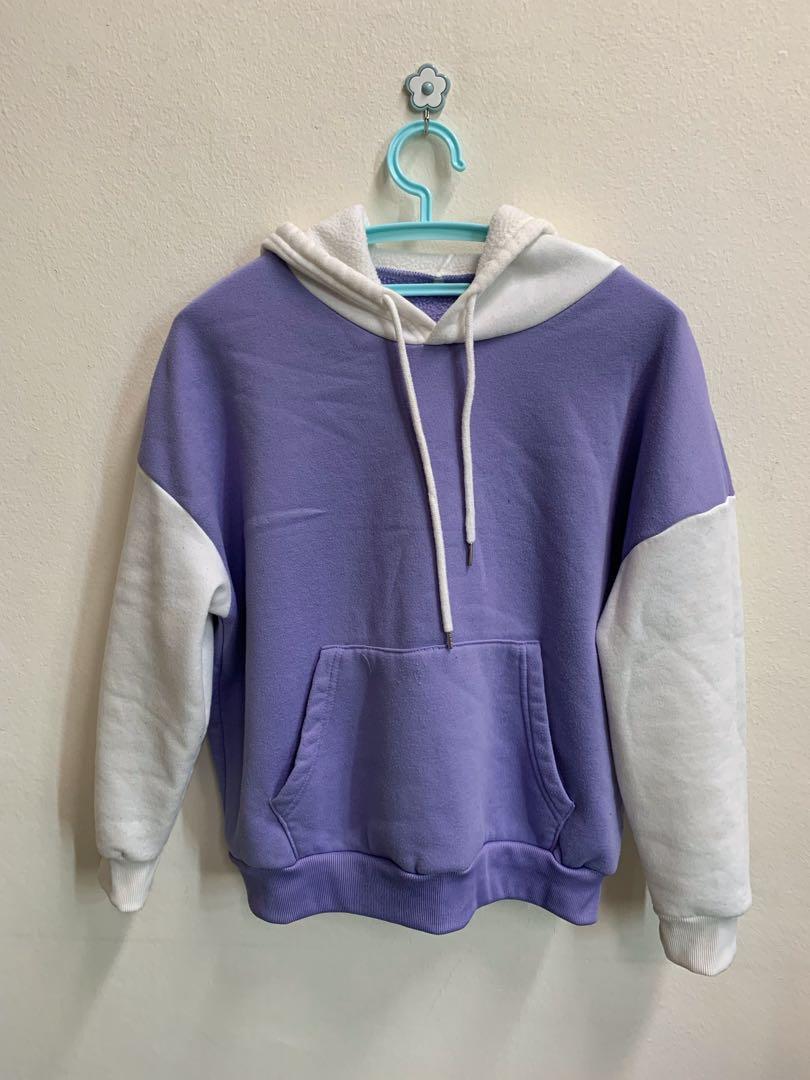 Purple White Longsleeve Hoodie, Women's Fashion, Tops, Longsleeves on  Carousell