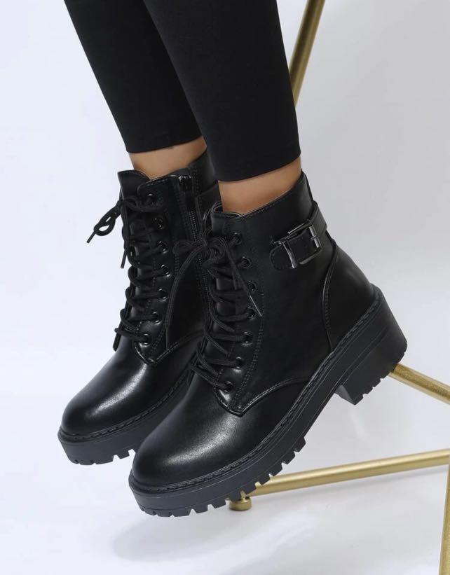 SHEIN Buckle Decor Side Zipper Combat 