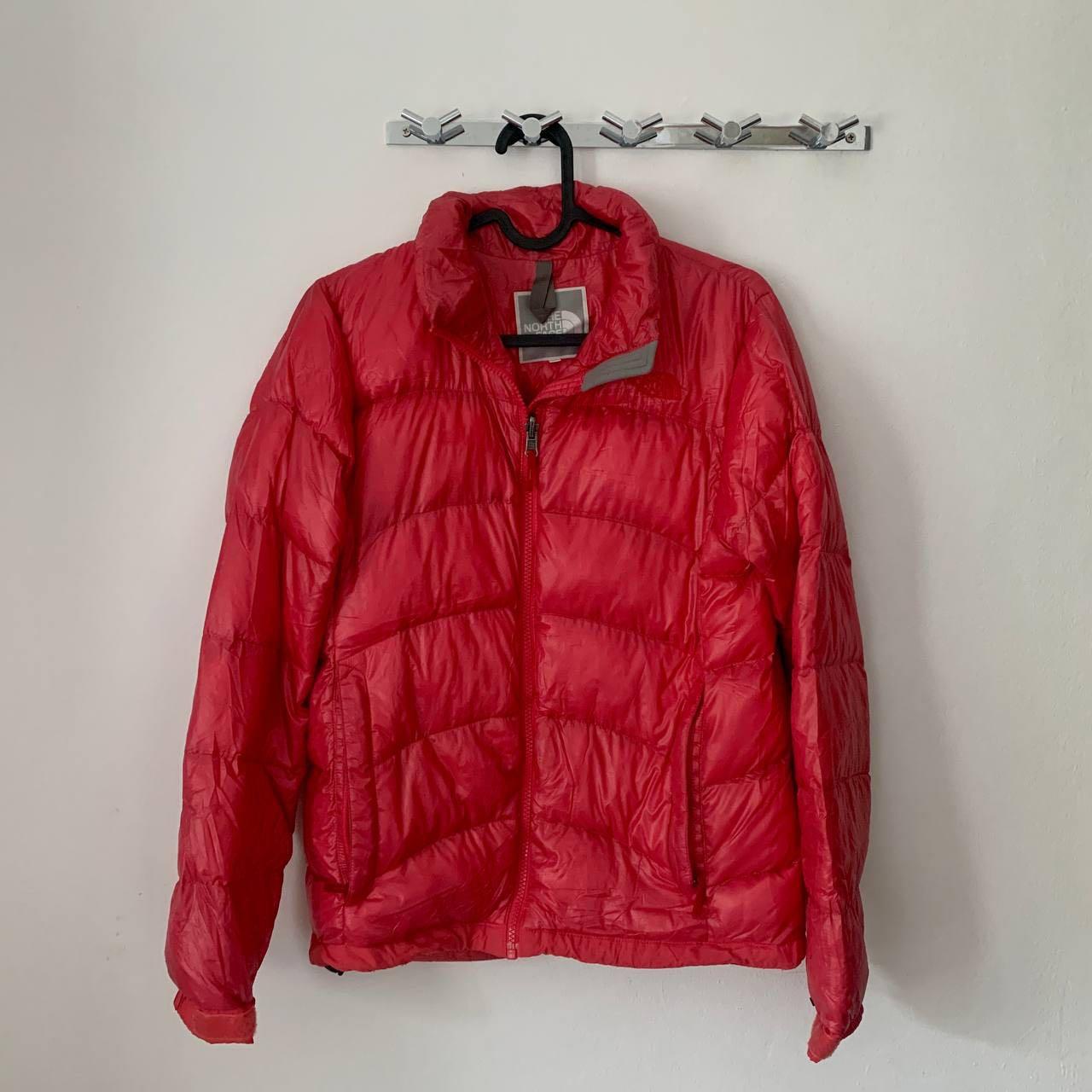 Red north face bubble jacket top