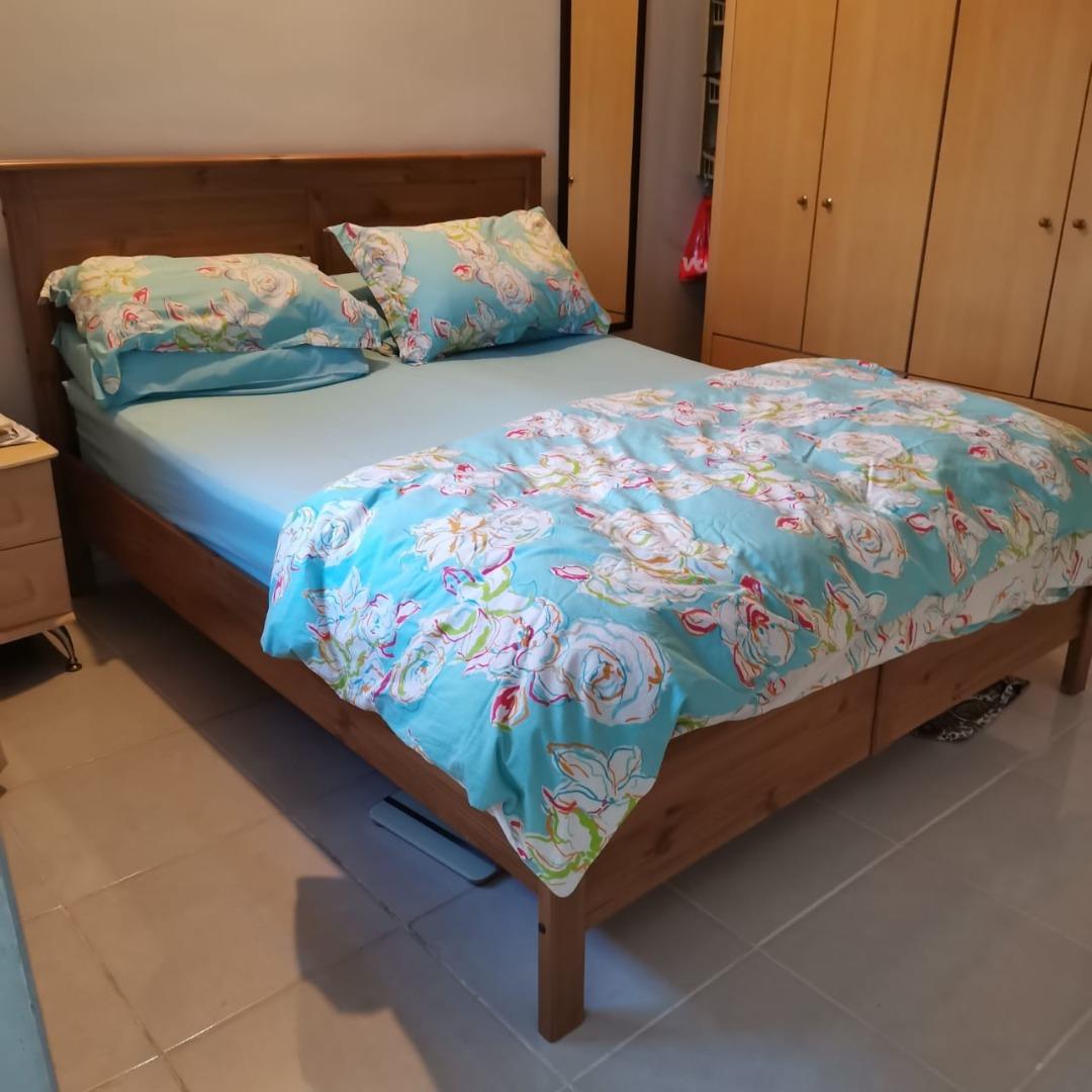 Used IKEA Queen Size Bed with mattress, Furniture & Home Living