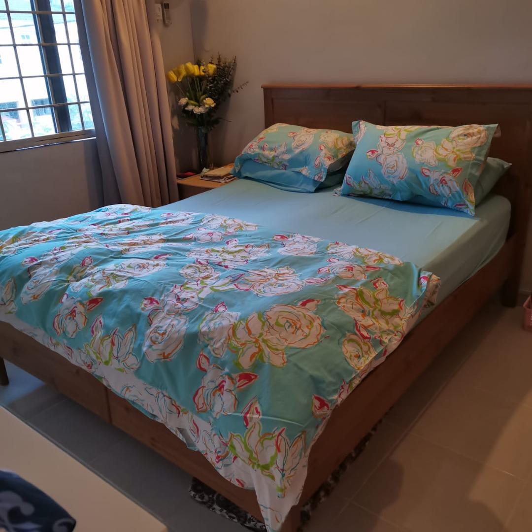 Used IKEA Queen Size Bed with mattress, Furniture & Home Living