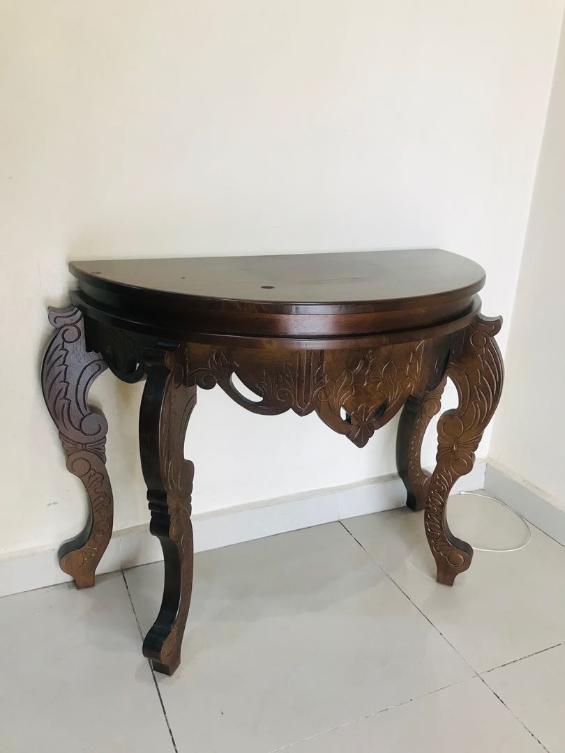 Antique half moon store table with drawer