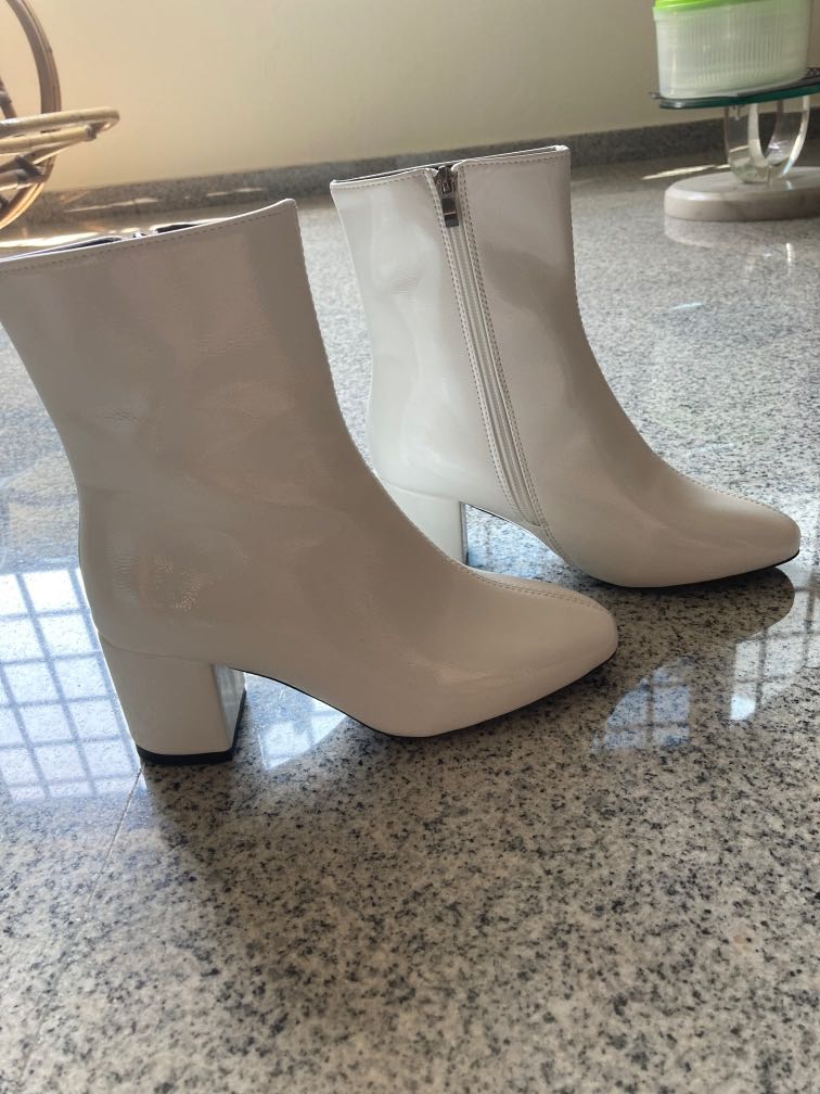 all white leather boots