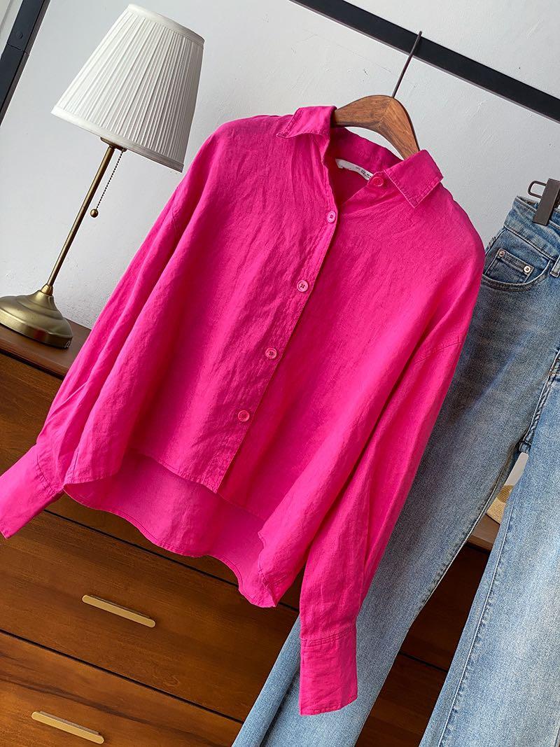 Zara cropped linen shirt, Women's Fashion, Tops, Longsleeves on Carousell