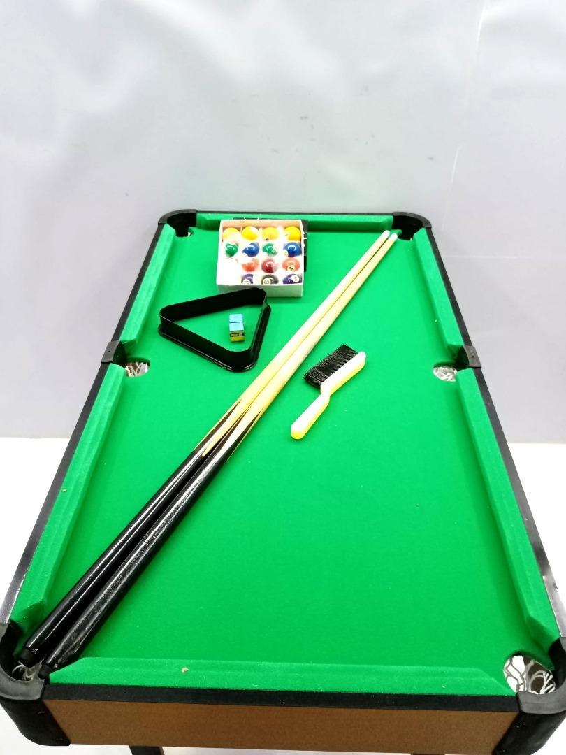 20x34 Imported Mini Billiard Table (Category: Billiards and Bowling) located in San Pablo. Submitted by ablpsports (Listing ID 1182183007, Image 1). Description: FOR SALE! FOR SALE! 20X34 Inches Imported Mini Billiard Table / Maliit na bilyaran For Age: 8-12yrs old Included: 1 1/4 inch ball set 1inch triangle 2pcs billiard cue stick 2pcs billiard chalk 1pc brush 4pcs adjustable mini leg leveler YOU CAN ALSO VISIT OUR PHYSICAL STORE: We are locate