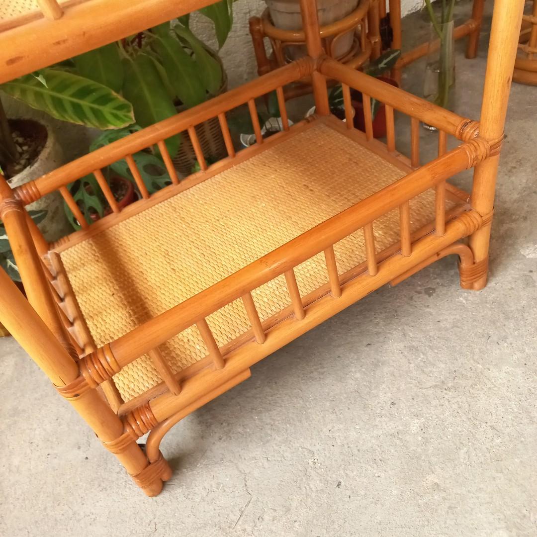 2 tier rattan shelf rack coffee nook pantry organizer side table bar