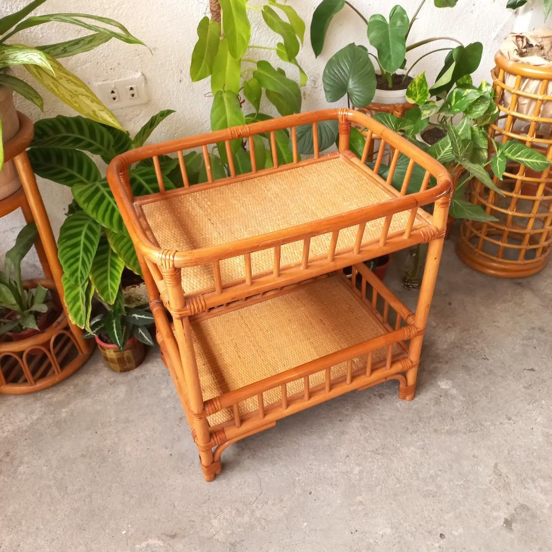 2 tier rattan shelf rack coffee nook pantry organizer side table bar