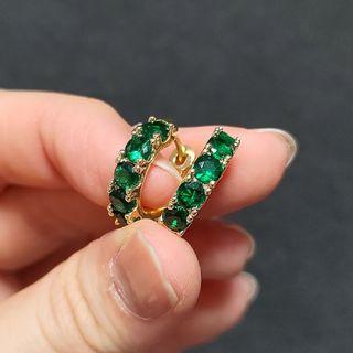 復古 簡約 碧綠 水鑽 耳環 Retro Vintage green rhinestone emerald earrings