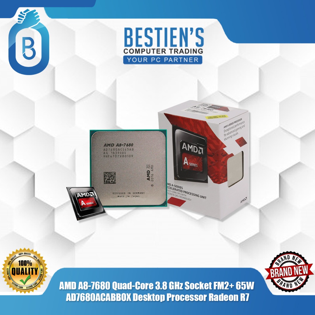 AMD A8 7680 Quad Core 3.8 GHz Socket FM2 65W AD7680ACABBOX Desktop Processor Radeon R7 Computers Tech Parts Accessories Computer Parts on Carousell