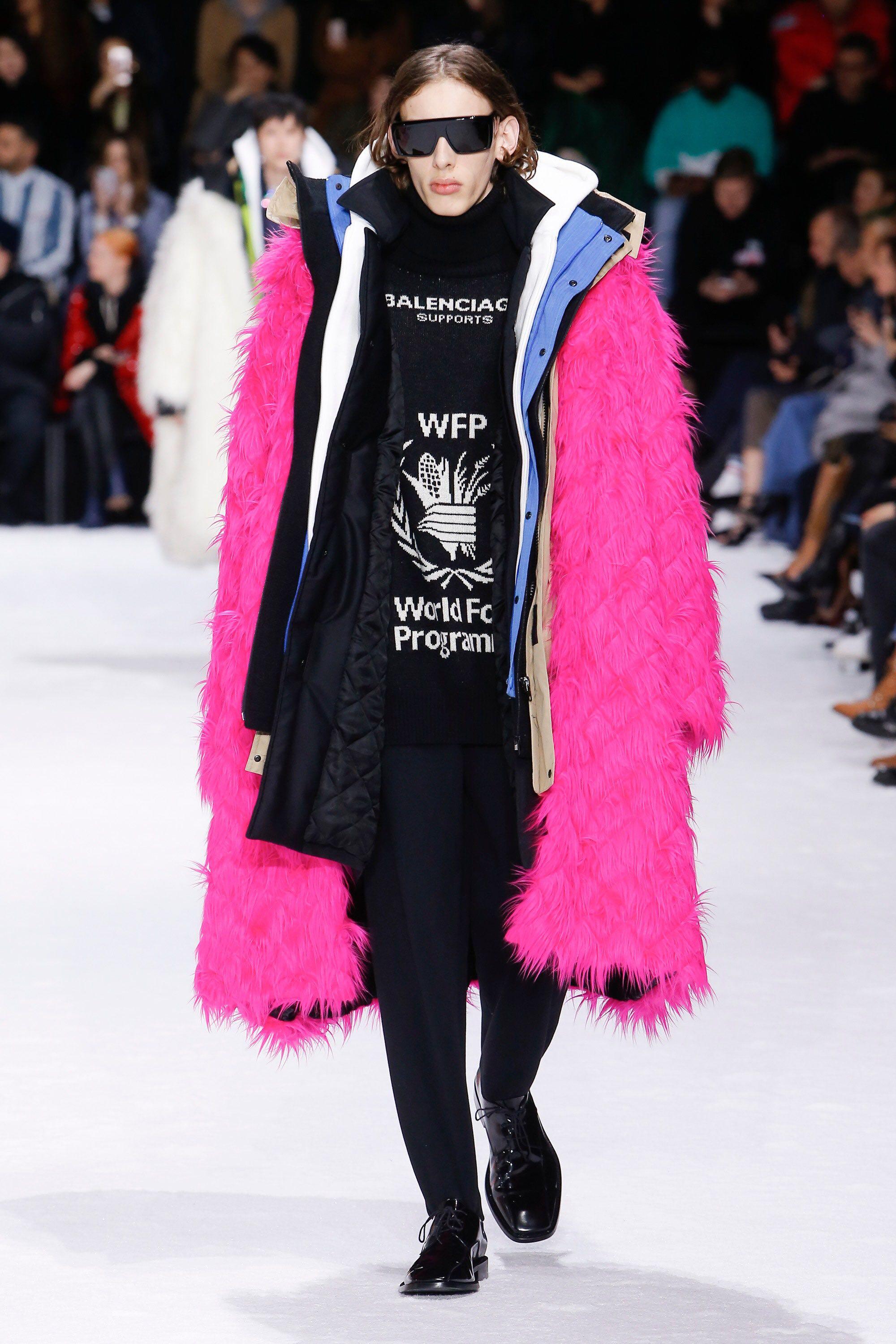 Balenciaga pink fur coat deals