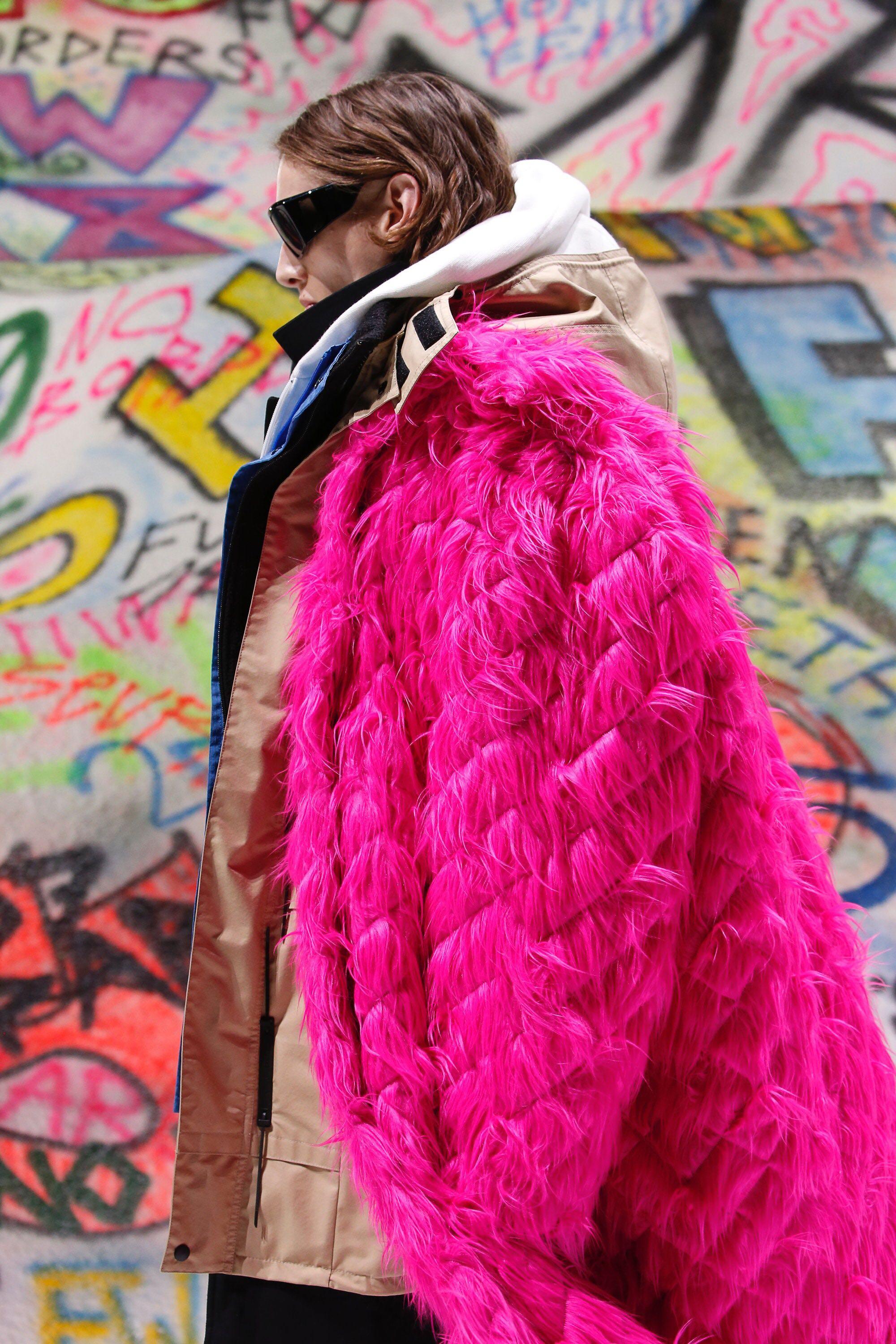 Balenciaga pink fur coat online