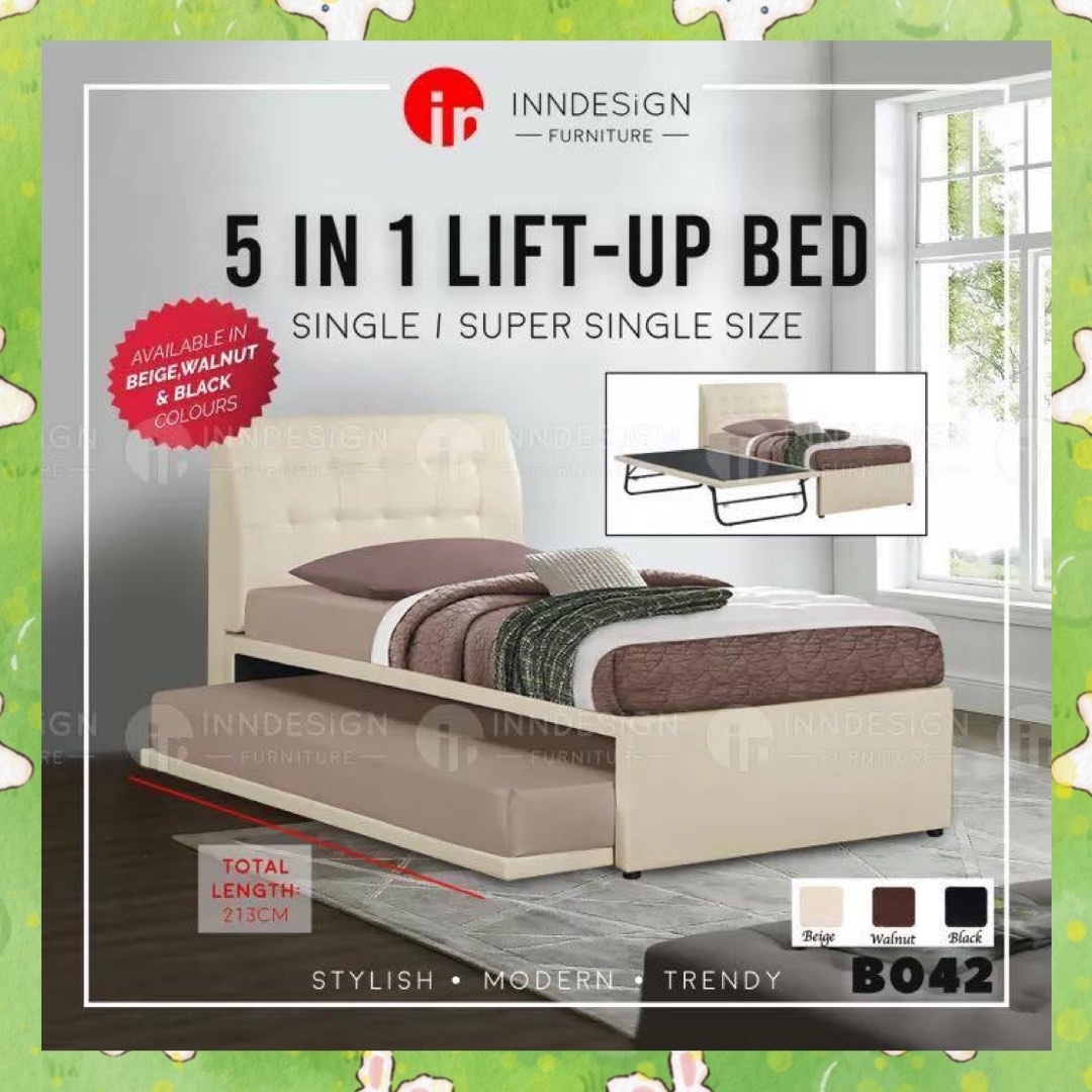 Bedframe / bed + pull out bed / mattress under combo, Furniture & Home