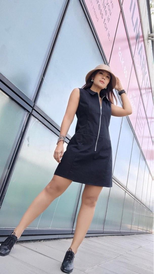 Black denim dress sales with zip