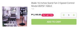 BLAKK 16 INCHES stand fan 3 speed control