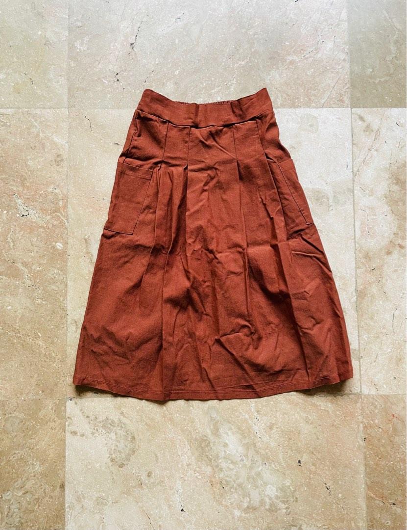 Brown Midi Skirt, Plain, Women's Fashion, Bottoms, Skirts on Carousell