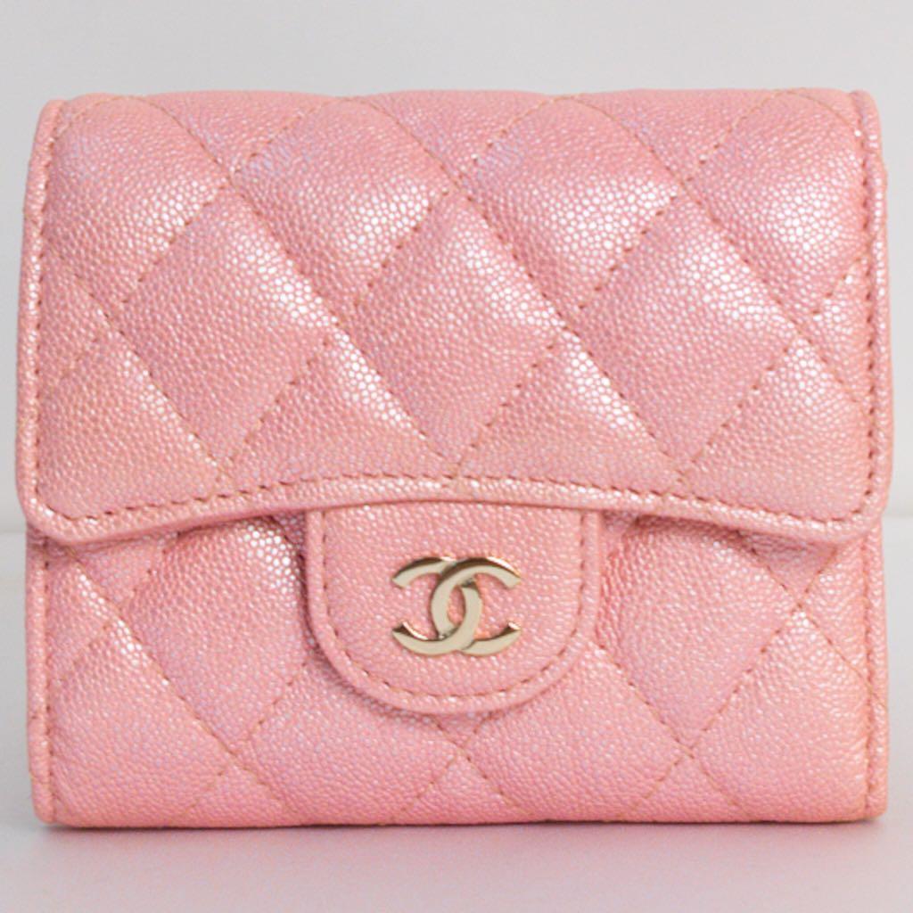Chanel Trifold Wallet 19S Iridescent Pink in Caviar Gold Hardware