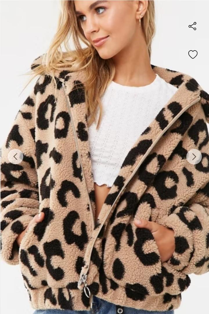 Forever 21 Leopard Print Teddy Jacket Women s Fashion Coats