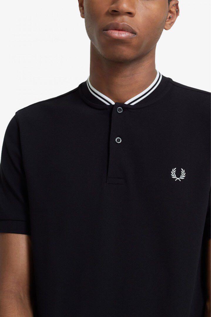 Fred Perry Bomber Collar Pique Black Polo Shirt Men s Fashion