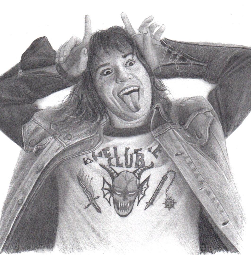 Graphite Drawing of Eddie - Stranger Things (Category: Art & Prints) located in Makati City. Submitted by draelme (Listing ID 1182113910, Image 1). Description: A4 size P.S I am also open for commissions..