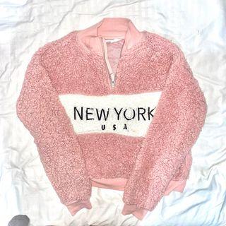 H&M Pink Furry Quarter-Zip Sweater