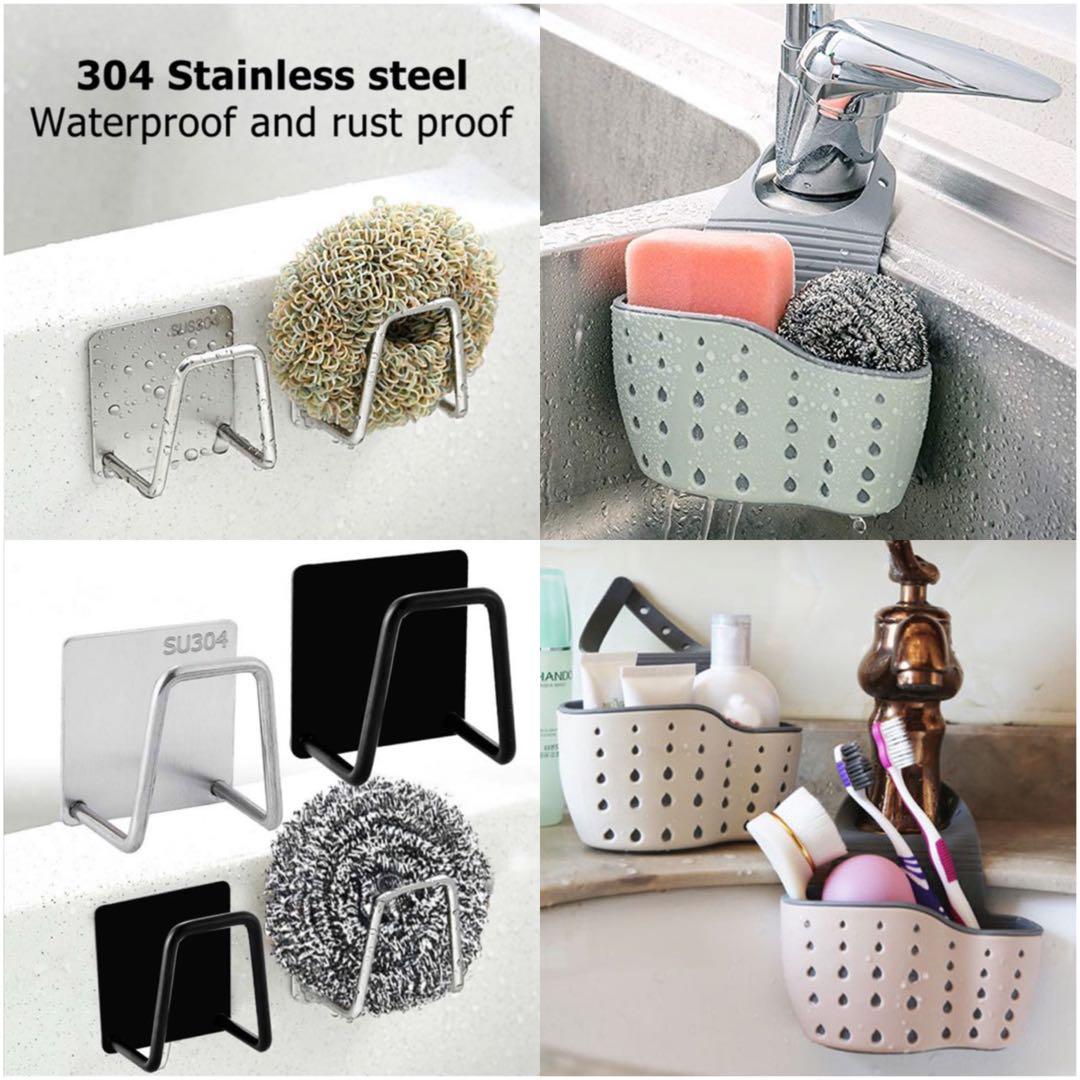 1PCS Home Storage Drain Basket Kitchen Sink Holder Adjustable Soap Sponge  Shlf Hanging Drain Basket Bag Kitchen Accessories