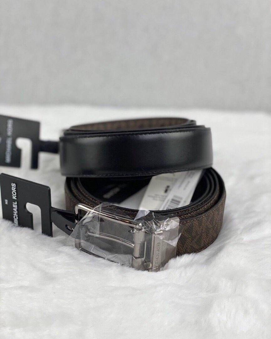 Micheal Kors Solid Small MK Signature Coated Twill Reversible Belt