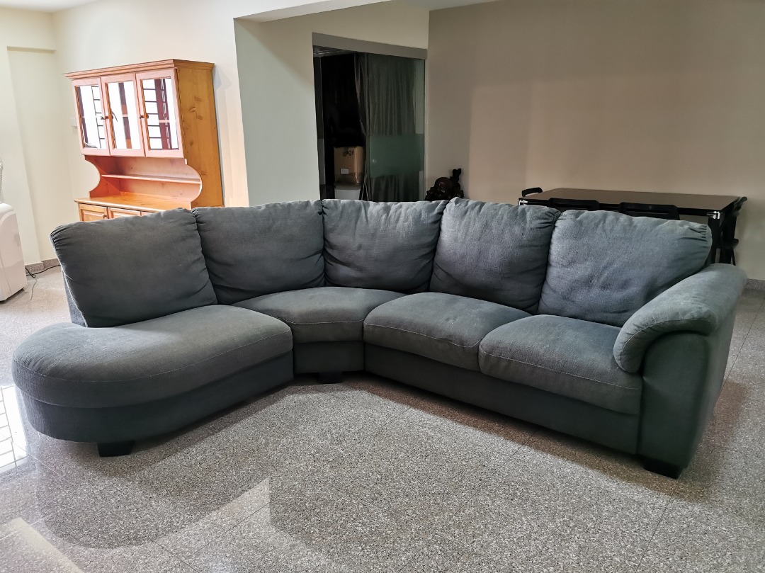 [MOVING HOUSE SALE!] Fabric Sofa set (Corner 5Seats Dark Grey