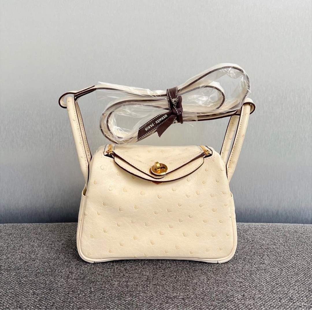 Hermès Ostrich Lindy mini bag $14,100 Nata Boreale ostrich